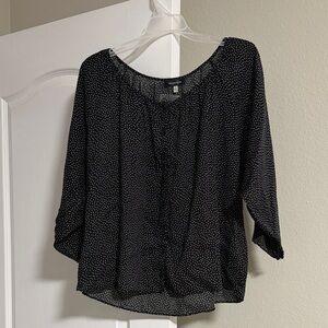 Spense Black Blouse with White Mini Dots